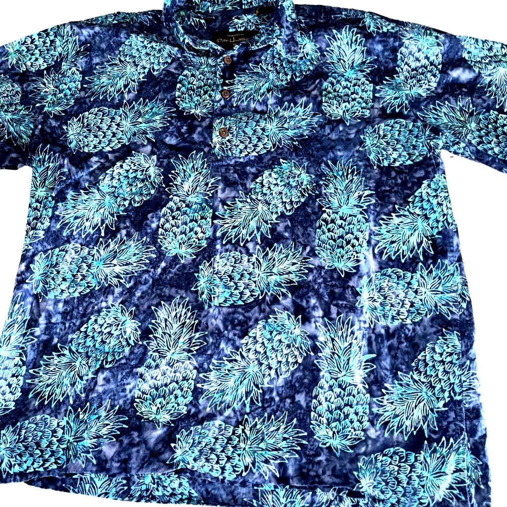 Pete Huntington Bali Pineapple Short Sleeve Button Shirt Hawaiian Print Men's L